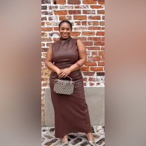 NWT Yozy Brown Sleeveless Faux Leather Dress